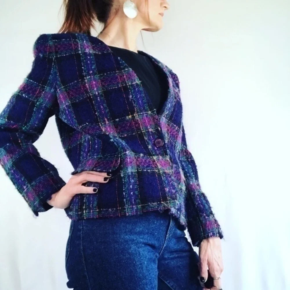 Vintage Jewel Tone Boucle Tweed Wool Blazer